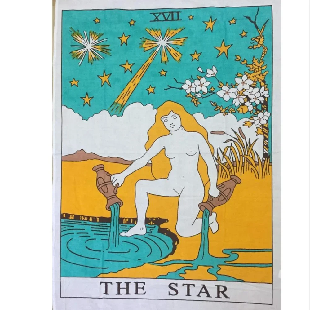 The STAR Tarot Card Boho Dorm Decor Cotton Fabric Wall Tapestry Twin Size NEW